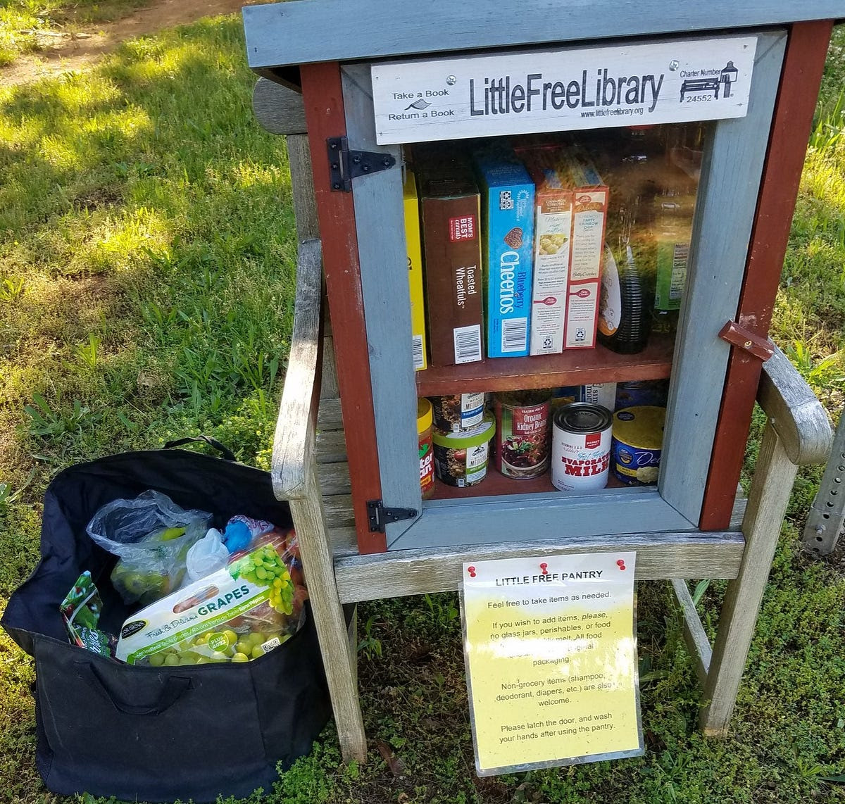 Little Free Library converted to Little Free Pantry during COVID near Charlottesville, VA